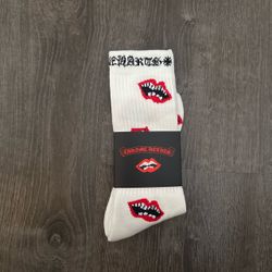 ch socks white with red lips