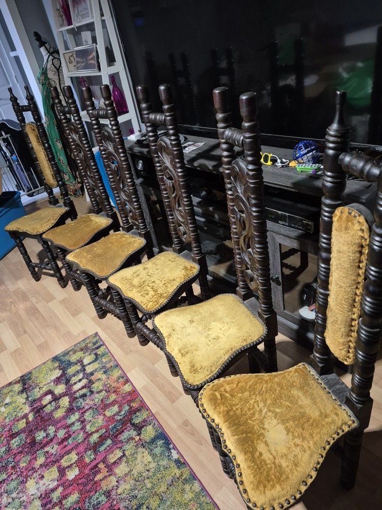 Antique Spanish Jacobean High Back Chairs