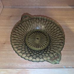 Vintage Indiana Glass Candy Bowl Serving Dish Trinket Bowl Handles Green Glass