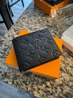 Black Embossed Monogram Pattern Leather Pocket Carrier