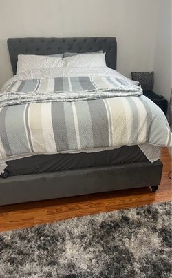 Gray Upholstered Tufted Bed Frame