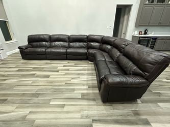 Large Dark Brown Leather Reclining Sectional Sofa