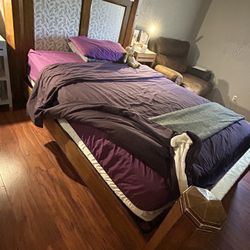 Solid Wood & Wrought Iron Bedframe – Queen Size 