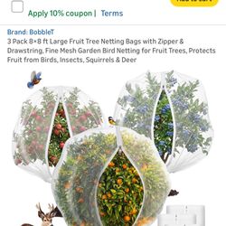 3 Pack 8×8 ft Large Fruit Tree Netting Bags with Zipper & Drawstring, Fine Mesh Garden Bird Netting for Fruit Trees, Protects Fruit from Birds, Insect