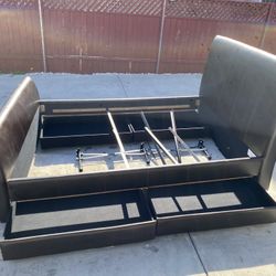 Leather Queen size Bed Frame with 4 Bottom drawers plus Metal support