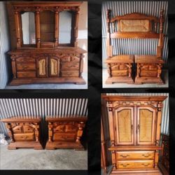 Vintage Wardrobe Armoire Dresser Set With Mirror, 2 Nightstands And Headboard 5 Piece Set $550 