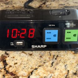 TWO Sharp Digital Alarm Clock with 2 AMP USB Fast Charge Port and 2 x AC Power Outlets