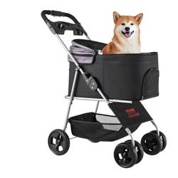 Pet Stroller,  3-in-1 Foldable 4-Wheel Pet Stroller, Luxury Dog Carrier with Basket, Cup Holder, New 
