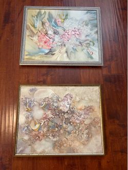 2 Original Signed Russian Abstract Floral Oil Paintings Framed Canvas 2004 Lot