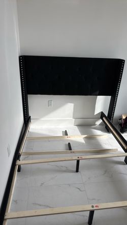 Full size Black Upholstered Bed Frame with Headboard