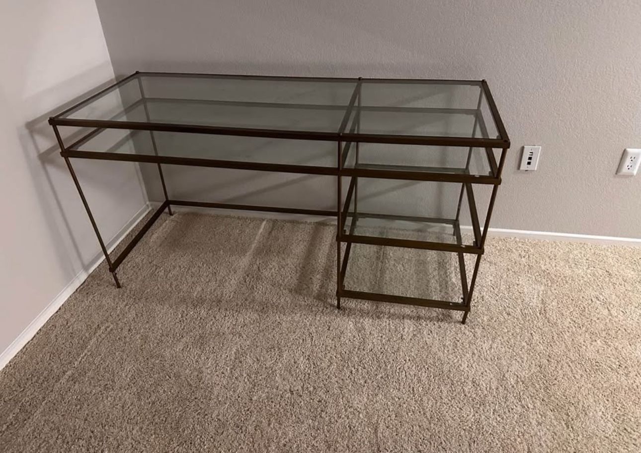 Glass desk and white chair