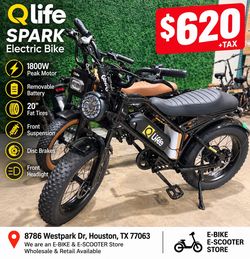 Qlife Spark Electric Bike 1800W Peak Motor 20” Fat Tire E-Bike – $620