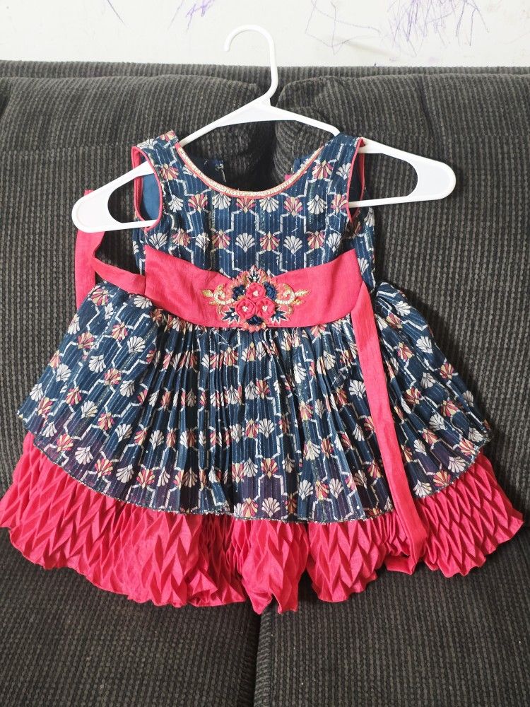 Blue And Peach Color Combination Frock