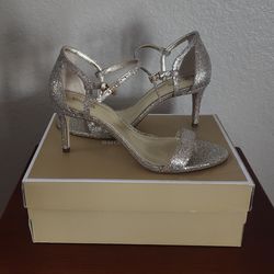 Brand New Michael Kors Silver/Sand Heels