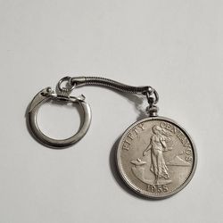 1958 Fifty Centavos Coin on Keychain