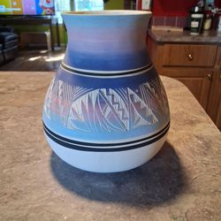 Native American Style Etched Ceramic Vase