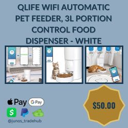 QLIFE WiFi Automatic Pet Feeder, 3L Portion Control Food Dispenser - White