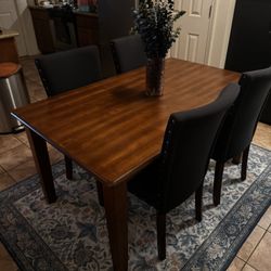 Dining Room Set With Four Blue Upholstered Chairs