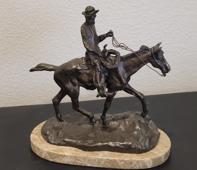 Charles Marion Russell Cowboy Riding A Horse, Circa 1990, Bronze Sculpture