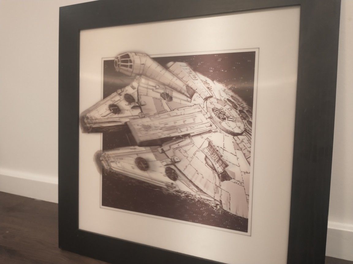 STAR WARS- Millennium Falcon Framed Picture 3D Effect- 20”x20" New