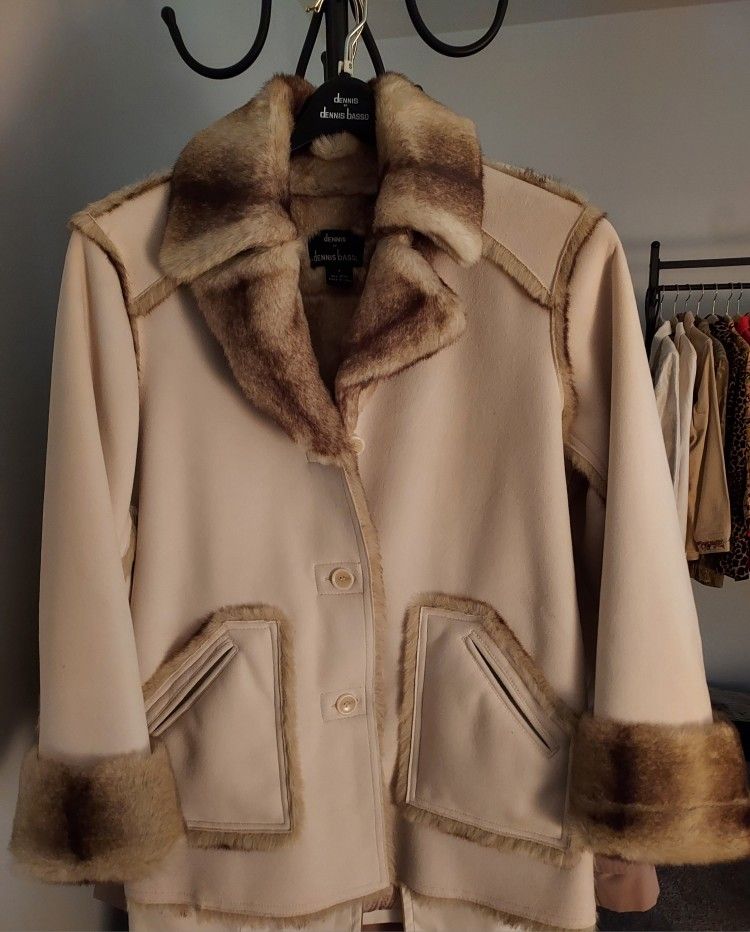 Suede Coat with Faux Fur Lining ( Dennis Basso)
