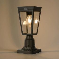 Outdoor Solar Lamp Post Light with Pier Mount Base, Dusk to Dawn Waterproof Post Light Fixtures, Black Solar Powered Aluminum Post Lights for Outside