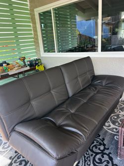 Modern Faux Leather Convertible Futon Sofa Bed w/ Power Outlets & USB Charging – Black
