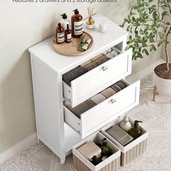 Bathroom Cabinet, Storage Cabinet and Bathroom Organizers, 2 Drawers with 1 Adjustable Divider, 2 Baskets, Sideboard, 11.8 x 23.6 x 31.5 