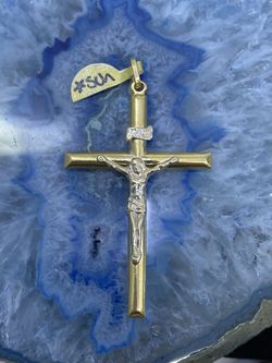 $525 Two Tone Yellow And White Gold Cross Crucifix Religious Charm Pendant 