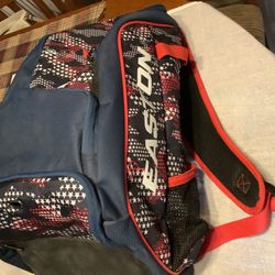 Easton Game Ready bat bag. This is the Stars and Stripes edition. All zippers work dual bat storage, room for helmet, spikes and gloves.  Multiple sto