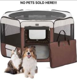 Donoro 28" Portable Pet Play Pen for Small Dog. Removable Top/Bottom  (Brown, Small (28"x28"x14"), 8)