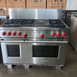 Wolf 48”Wide Dual Fuel Range Stove Stainless Steel 