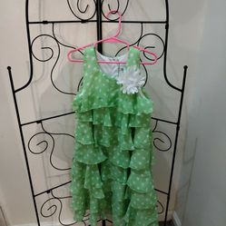 Lime With White Polk A Dot Chiffon Layered Dress With White Satin Underlay