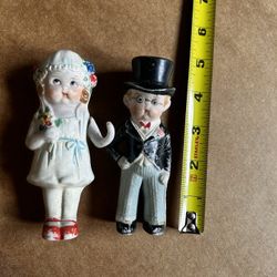 Antique VTG Porcelain Bisque Bride & Groom Cake Topper Figurines