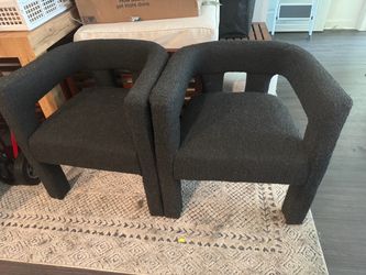 Pair of Dark Gray Boucle Accent Chairs