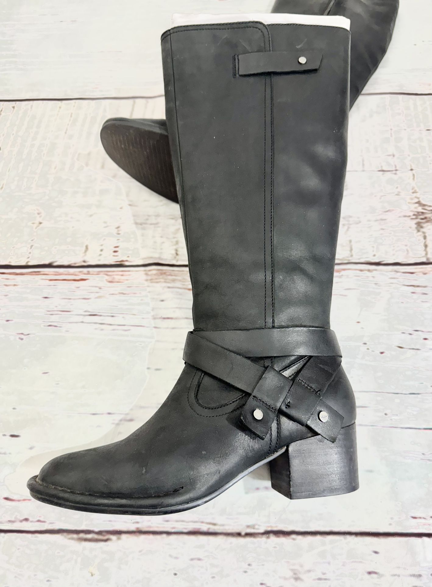 Women’s UGG Australia BANDARA Tall Knee High Leather Boots Riding Sz 7 US Black