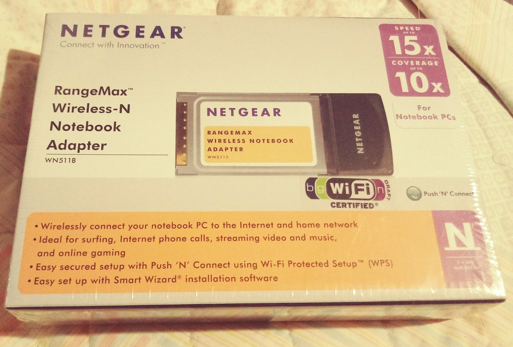 Netgear WN 511B Rangemax Wireless-N Notebook Adapter.