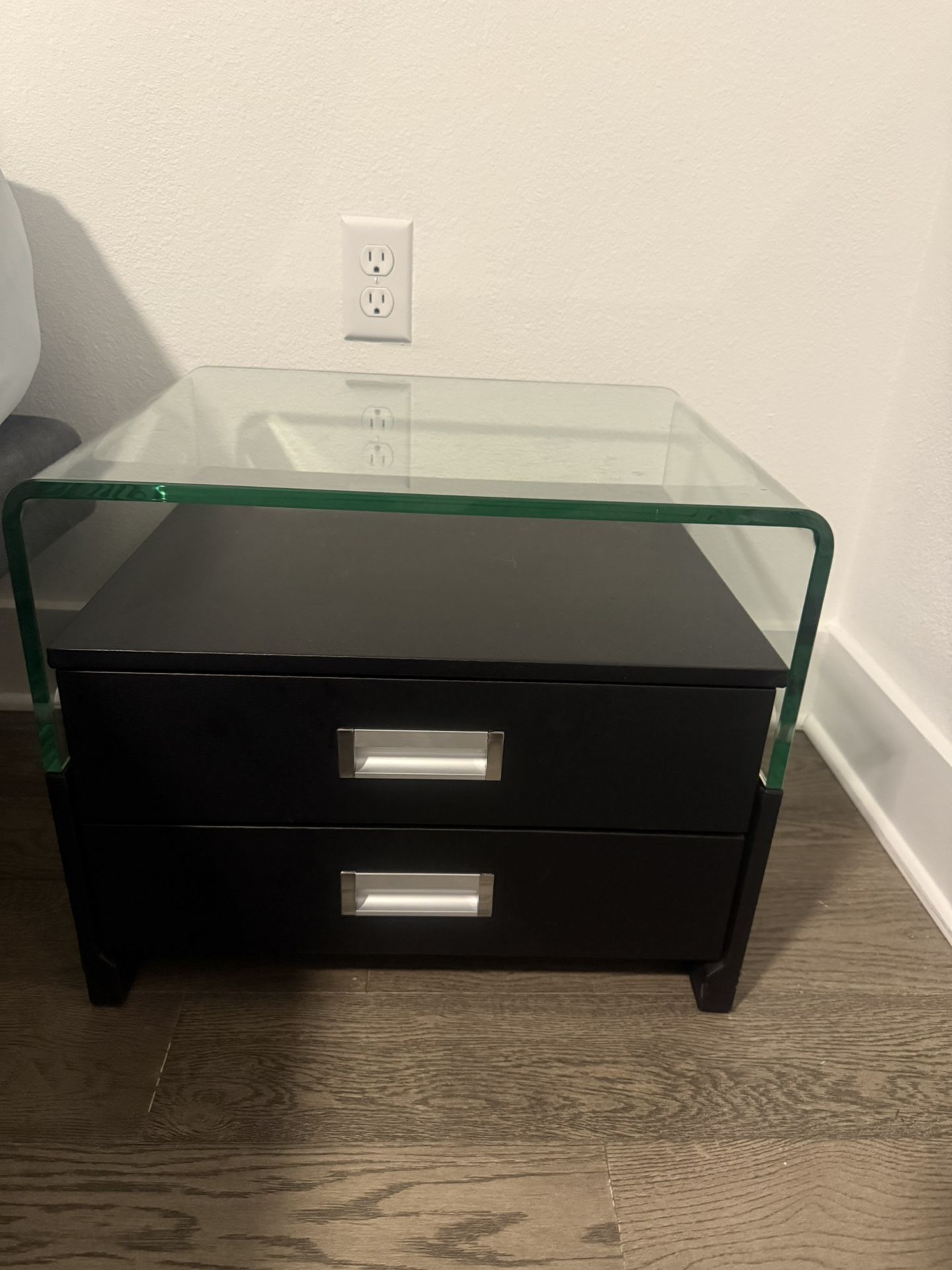 2 Modern Two Drawers Nightstand with Glass Top