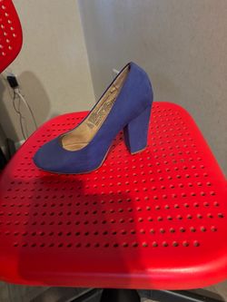 Blue Suede Block Heel Pumps