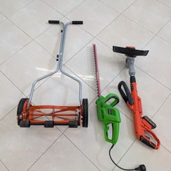 Set Of 3 Tools, Manual Lawnmower, Trimmer, Edge Cutter 