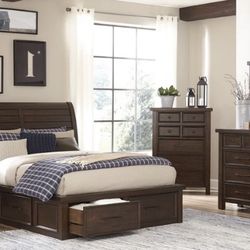 Logandale Brown Sleigh Storage Platform Bedroom Set