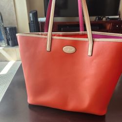 Coach Metro Silver / Vermillion Tote Bag