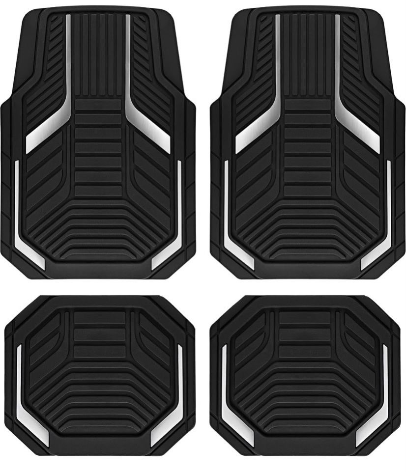 PIC AUTO Heavy Duty Rubber Floor Mats, Silver Aluminum Film