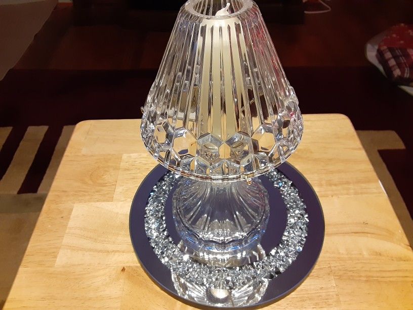 ABSOLUTLEY GORGEOUS LOOKING Crystal Glass CANDLE HOLDER WITH A Beautiful GLASS Base 12 INCHES Tall SUPER NICE