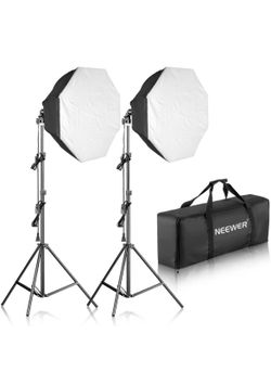 Soft box photography videography lights with powerful bulbs and hanging rod
