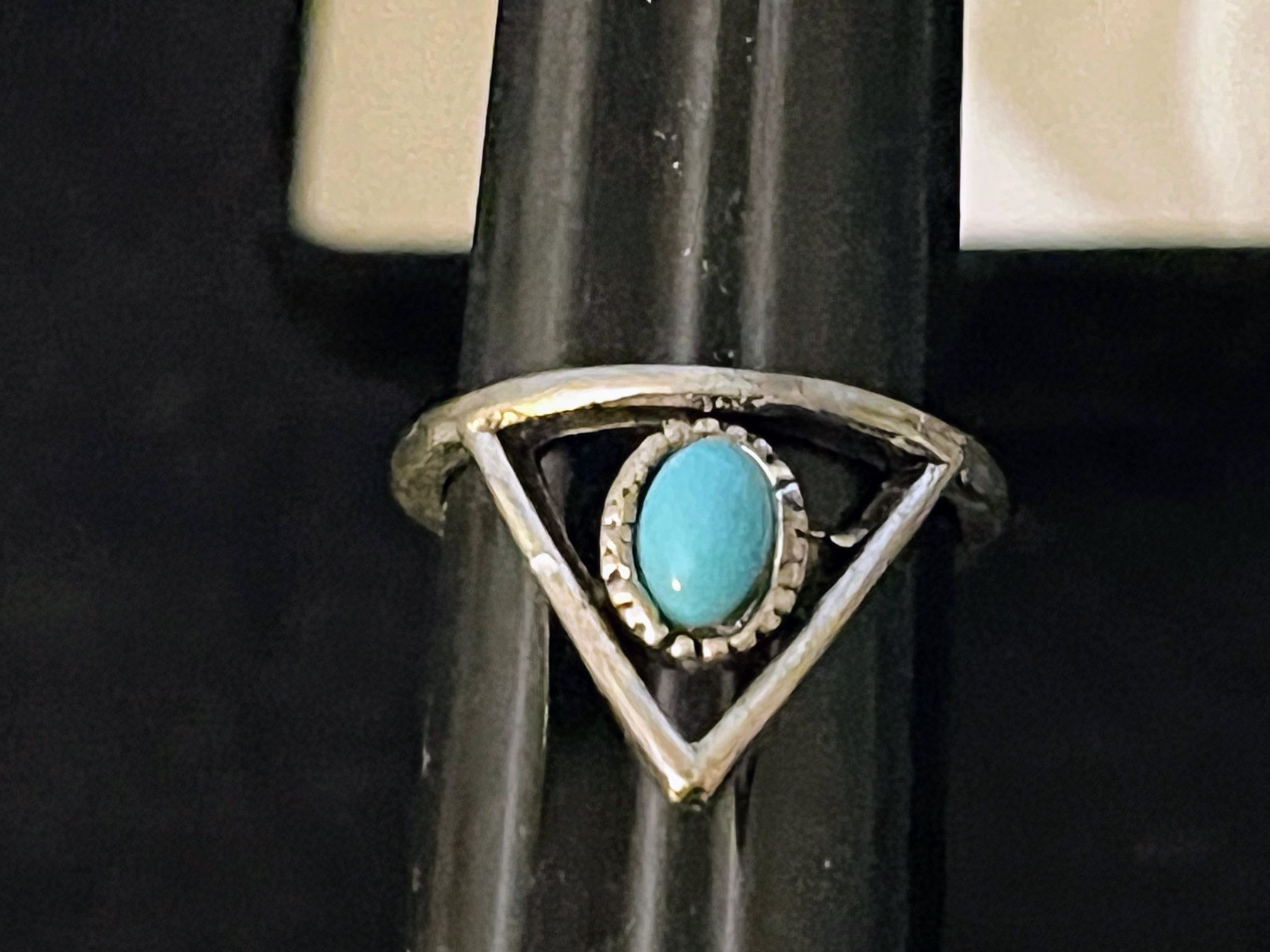 Silver Ring Size 5 3/4 w/ Marquise Acrylic Turquoise Stone