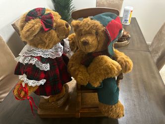Vtg 18" Santa's Best Animated Festive Christmas Attire Kissing Cubby Bears Works