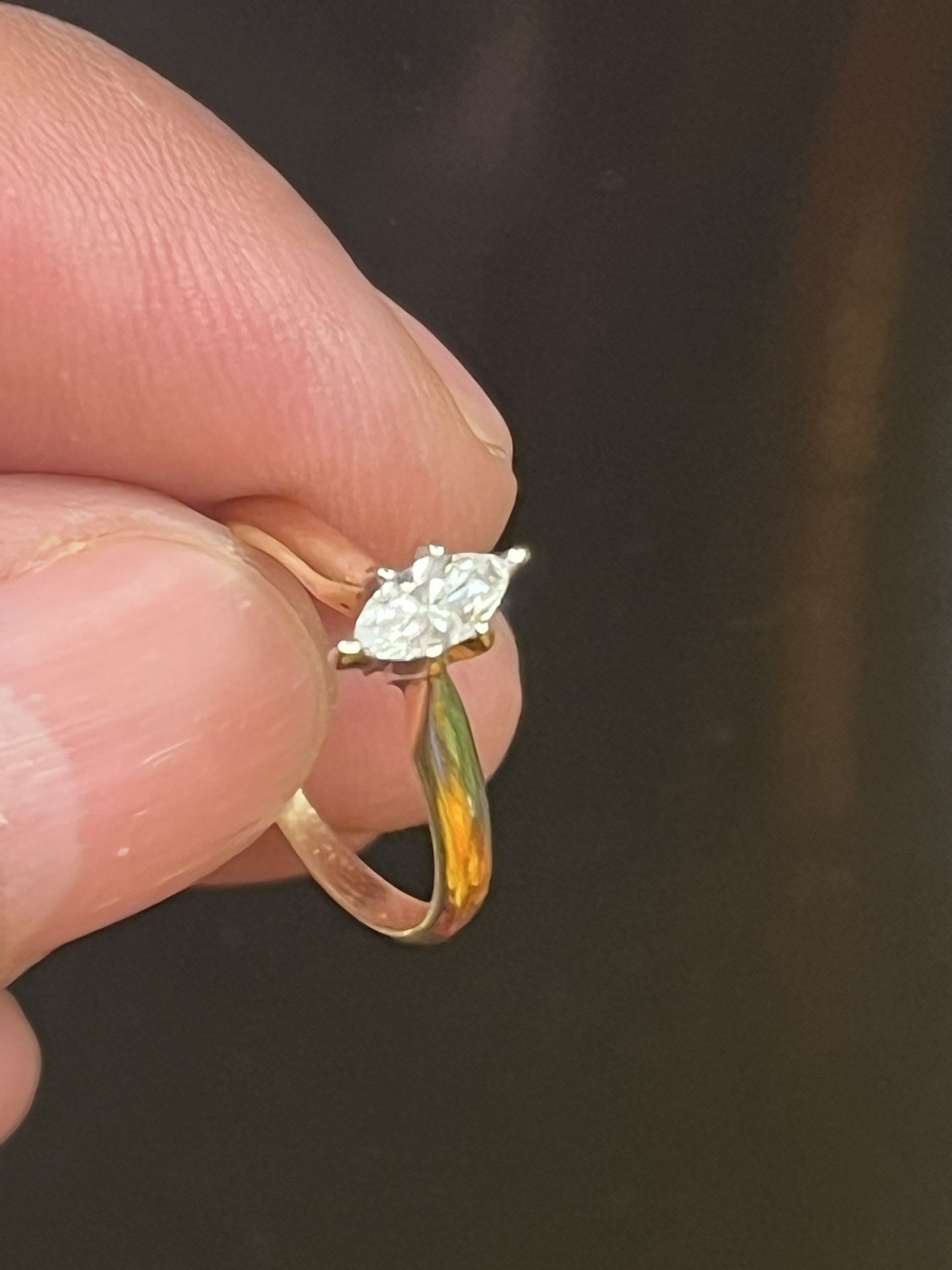 14K GOLD NATURAL DIAMOND VVS1 SOLITARY MARQUIS .30TW SIZE 6
