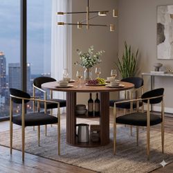 Modern Dining Table And 4 Gold Leg Chairs 