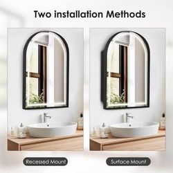 New Medicine Cabinet LED Bathroom Mirror, 36”x24” Arched Recessed Medicine Cabinet